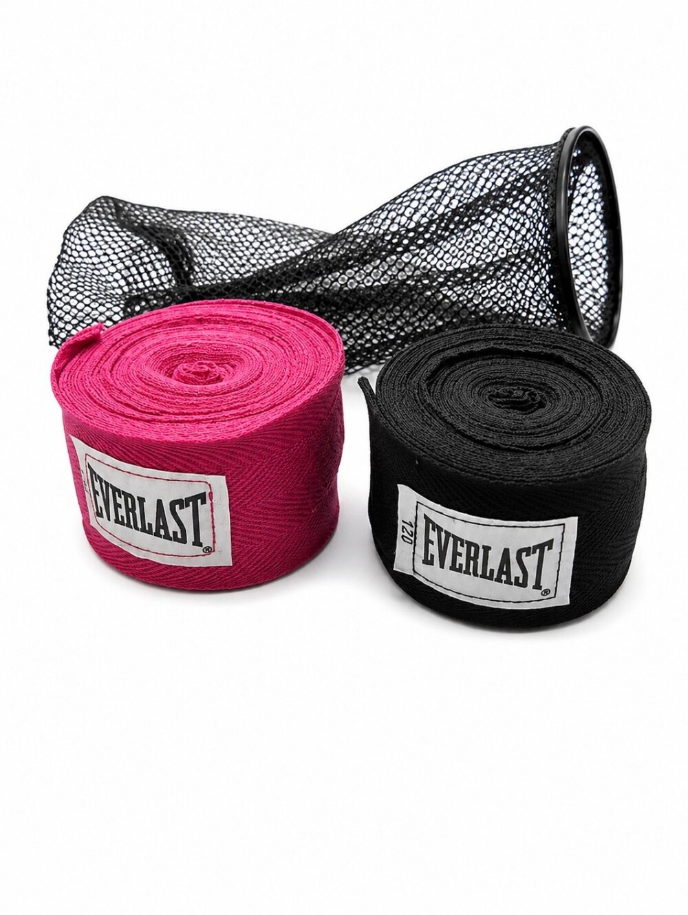 Everlast hand wraps set including one pink wrap and one black wrap, plus a mesh